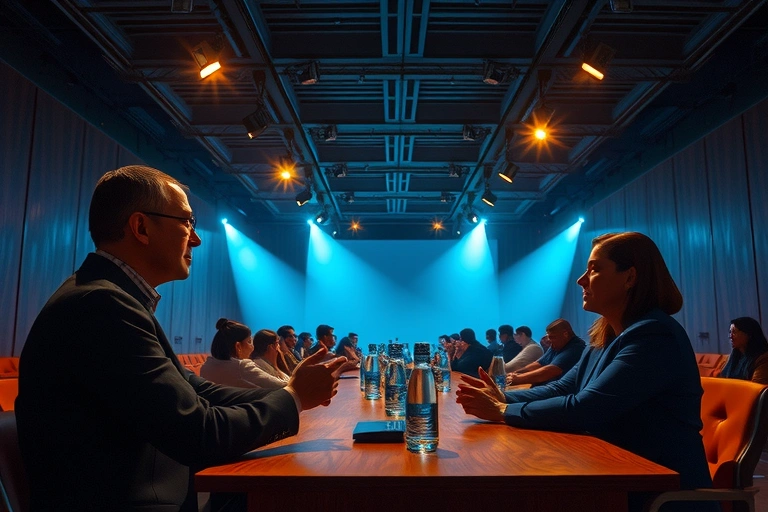 Ambiente político y contexto social vinculado a: Este panorama refleja un sector que, pese a reconocimientos mutuos y encuentros repetidos, no ha cristalizado en un frente unificado contra el petrismo.. Iluminación cinematográfica, ambiente serio y profesional.