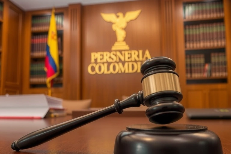 Detalle de procesos judiciales y contexto relacionado con: En un movimiento que sacude los cimientos del sistema legal colombiano, la Defensoría del Pueblo ha dado un paso audaz al radicar una demanda precisa y contundente.. Estilo foto editorial judicial.