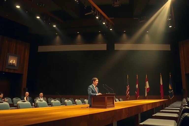 Ambiente judicial y contexto legal vinculado a: Esta acción, dirigida al Consejo de Estado, busca anular la controvertida designación de 16 excomandantes de las Autodefensas Unidas de Colombia (AUC) como gestores de paz.. Iluminación cinematográfica, ambiente serio y profesional.