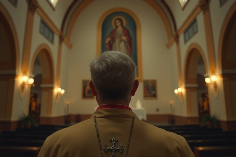 Ambiente judicial y contexto legal vinculado a: El sacerdote Darío Valencia Uribe, párroco de la iglesia María Auxiliadora, desapareció misteriosamente el 25 de abril de 2024, dejando un vacío que las autoridades han trabajado incansablemente para llenar con respuestas legales.Este suceso no es solo un homicidio agravado y una desaparición forzada; representa el pulso de la cooperación internacional en materia penal.. Iluminación cinematográfica, ambiente serio y profesional.