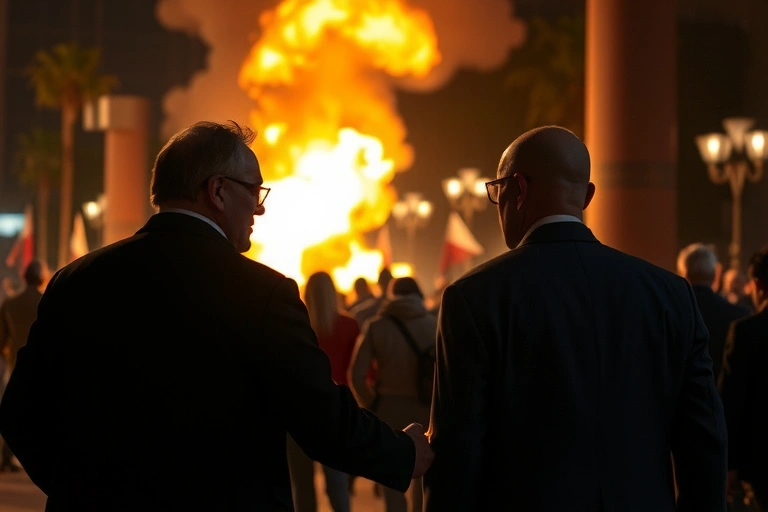 Ambiente internacional y contexto global vinculado a: Israel apunta directamente a Hamás, señalándolo como el responsable de romper el alto el fuego que ambos bandos mantienen desde octubre, impulsado por mediadores clave como Estados Unidos.. Iluminación cinematográfica, ambiente serio y profesional.