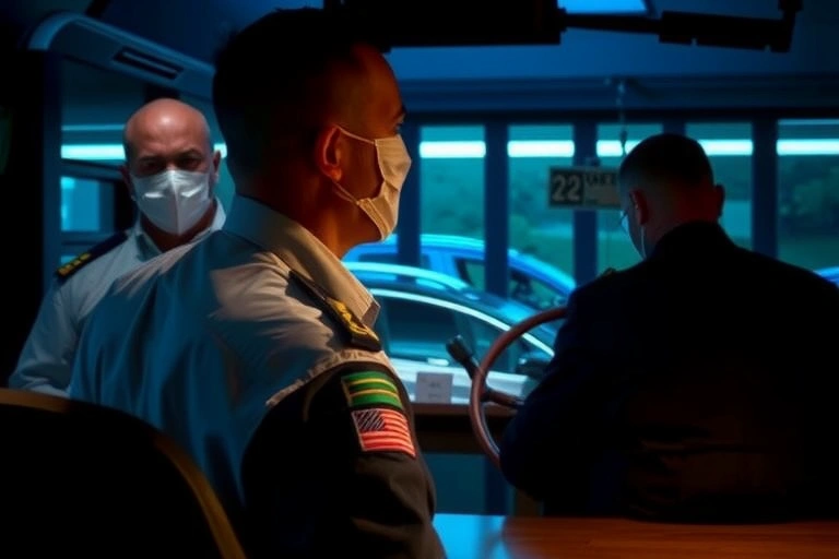 Ambiente judicial y contexto legal vinculado a: Las autoridades, en un ejemplo de coordinación precisa, detuvieron en flagrancia a un individuo que transportaba esta cantidad masiva de estupefacientes ocultos en un vehículo tipo camión.. Iluminación cinematográfica, ambiente serio y profesional.