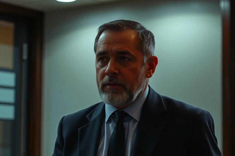 Ambiente judicial y contexto legal vinculado a: Esta resolución, emitida el 14 de noviembre, cierra el último proceso judicial activo en su contra, sumándose a penas previas de 12 y 18 años por delitos similares de violencia sexual, incluyendo uno contra una menor de edad.. Iluminación cinematográfica, ambiente serio y profesional.