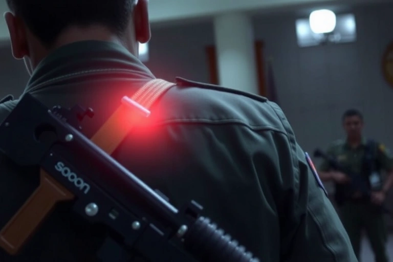 Detalle de procesos judiciales y contexto relacionado con: En Arauquita, Arauca, las autoridades judiciales han encendido las luces rojas ante el segundo atentado en menos de una semana contra instalaciones del Ejército Nacional.. Estilo foto editorial judicial.