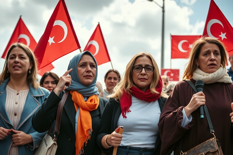 Detalle de eventos internacionales y contexto relacionado con: En un país donde la violencia machista en Turquía se dispara, las mujeres alzan la voz, pero las autoridades las acallan.. Estilo foto editorial internacional.