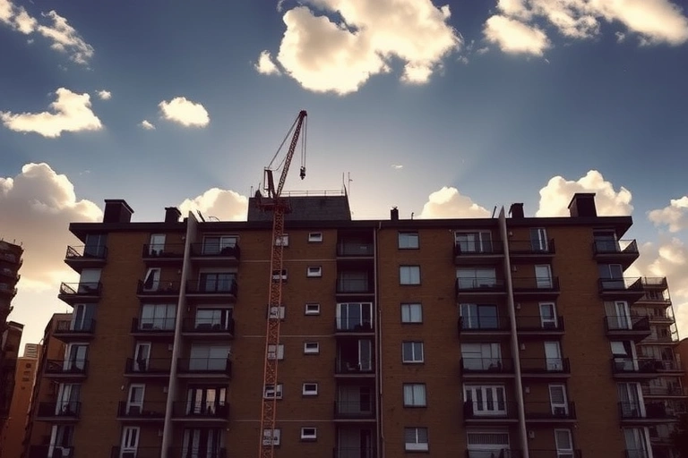 Ambiente económico y contexto financiero vinculado a: Según el informe más reciente del DANE, en el tercer trimestre de 2025, los precios de la vivienda nueva escalaron un 9,50%, casi el doble de la inflación anual de octubre que se ubicó en 5,51%.. Iluminación cinematográfica, ambiente serio y profesional.